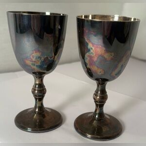 Vintage pair of silver-plated goblets, Wm. A. Rogers, Numbered, Made in Canada
